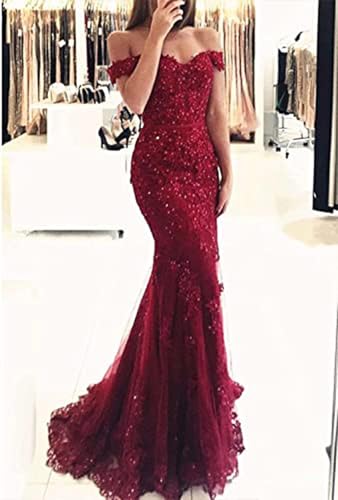 Tulle Long Prom Dresses Off The Shoulder Mermaid Dress with Elegant Laces Appliques Formal Evening Party Gowns3