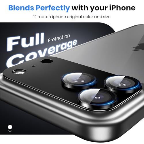 Image of Hoerrye for iPhone 17 Pro Camera Lens Protector - [12FT Shatterproof Military Grade] [Strong Adsorption] Metal 9H+ Tempered Glass Camera Screen Full Cover Case Friendly,Black