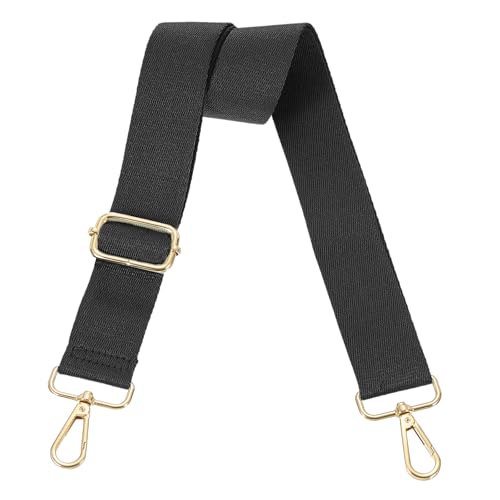Image of uxcell Wide Shoulder Strap, 3.8cm Adjustable Purse Strap Replacement Crossbody Strap for Shoulder Bag Handbag, Black, Light Gold Pull Core Buckle