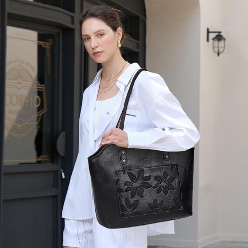 Image of Tote Bag for Women,Large Capacity Straw&Vegan Leather Tote Purses for Women,Shoulder Bags For Daily Travel Work Beach