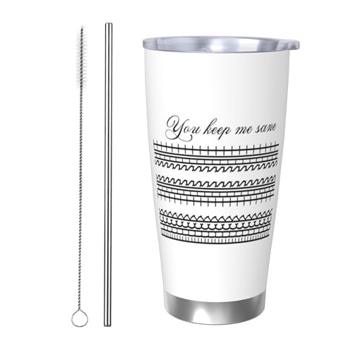 KKIIOEXX You Keep Me Sane - Vaso de acero inoxidable personalizado con mensaje oculto con popote y tapa, vaso de café personalizado para agua, taza de viaje, gran idea de regalo para compañeros de
