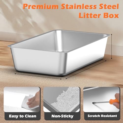 SCIROVE Large Stainless Steel Litter Box,Enclosed Litter Box,for Large Cats by Scirove - Used condition - Image 4