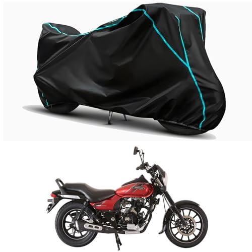 Image of Waterproof Bike Body Cover Compatible for | Bajaj Avenger Street 180 BS6 | Taffeta Fabric, Sky Piping Design, Bottom Elastic Fit | Dustproof, Sun UV & Rain Protection for All Weather.