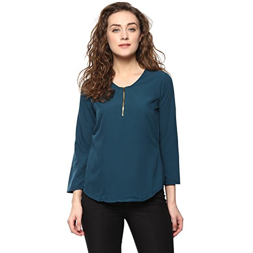 Image of mayra Women's Crepe Green Color 3 /4 Sleeve Top