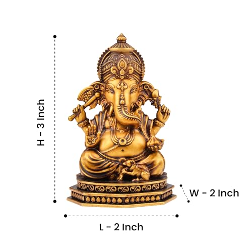 Image of Artarium Serene Blessings Divine Ganesha Idol Antique Gold Resin Ganpati Murti for Home Pooja Room, Office, Car Dashboard, Vastu & Spiritual Gift (3 Inch)