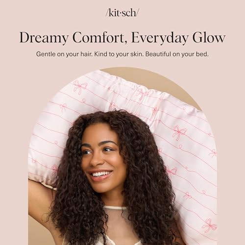 Image of Kitsch Satin Pillowcase with Zipper - King Size, Striped Bows | Softer Than Silk Pillow Cases, Smooth Cooling Satin Pillow Case for Hair and Skin, Wrinkle-Free, Machine Washable