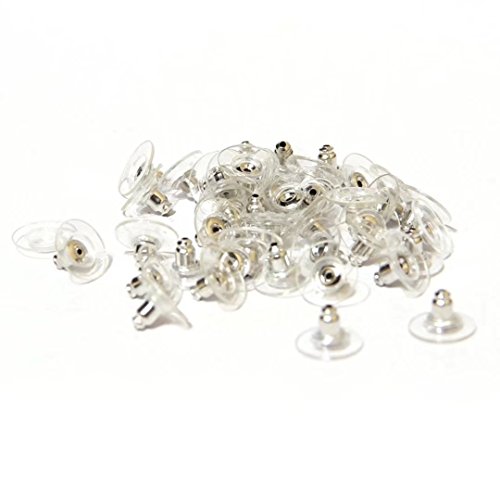200 Piece Hypoallergenic Bullet Clutch Earring Backs with Pad, SilverTone