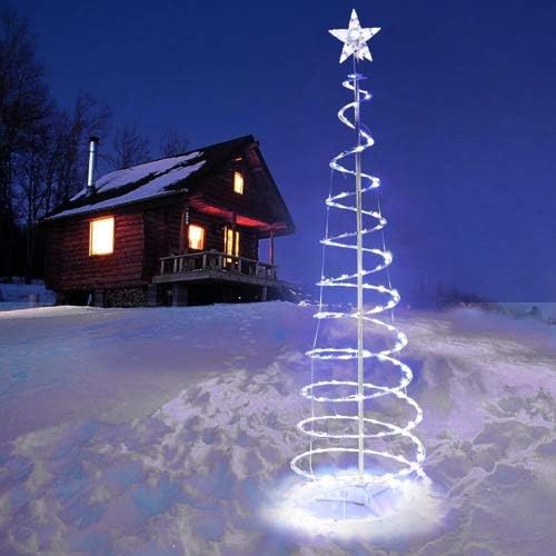 Yescom 5ft LED Spiral Tree Light Cool White 182 LEDs Battery Powered Indoor Outdoor Holiday Christmas Decoration Lamp