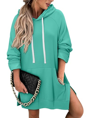 KISSMODA Women Hoodies Dress Long Sweatshirts Dress Raglan Sleeves Oversized Sweatshirts with Pocket 2025 Fall Winter Trendy