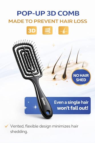 Image of Zodiac Vented Detangling Hair Brush for Women & Men | Anti-Tangle Flexible Bristles | Wet & Dry Use | Styling Comb
