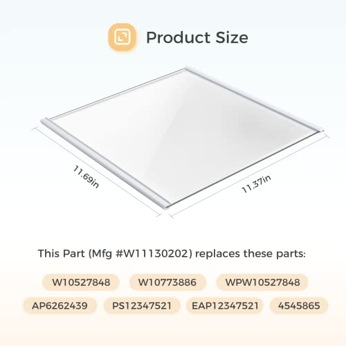 Upgraded W11130202 Freezer Glass Shelf Replacement Compatible with Whirlpool Refrigerator, W10527848 W10773886 WPW10527848 Fridge Tempered Glass Shelf, Shelf Size 11.69\" X 11.37\" - Thumbnail 2