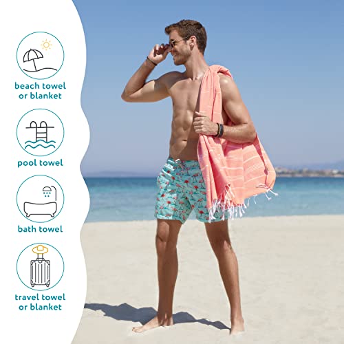 Wetcat Turkish Beach Towel Oversized 38X71 100% Cotton Sand Free Quick Dry Swim Extra Large Light Travel For Adults Gifts Accessories - Dark Coral #TOP4