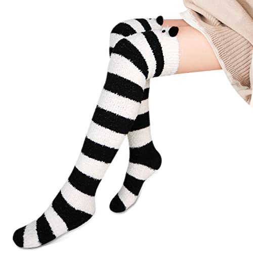 Benefeet Sox Girls Cute Animal Fuzzy Knee High Socks Womens Funny Striped Cozy Winter Warm FluffyThigh High Socks Leg Warmers2
