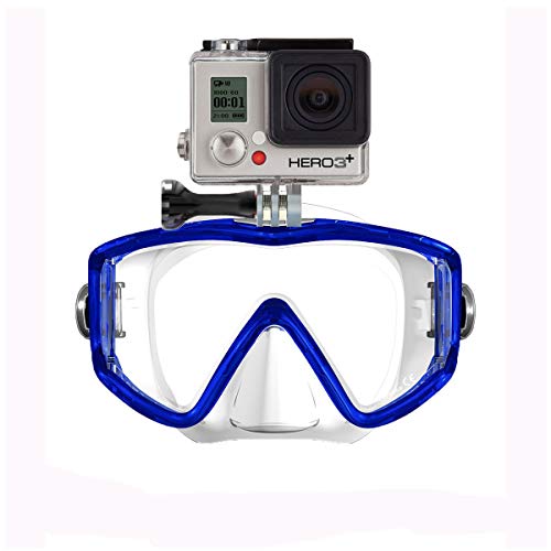 XS Foto Panorama - 3 Window - Extra Qwik Comfort Strap - Built-in Stainless Steel Camera Mount - Diving Mask for GoPro, GoMask (Blue) (MA580BU)
