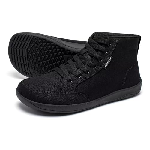 HOBIBEAR Mens Barefoot Shoes | Wide Toe Box | High Top Canvas | Comfortable Trail Running Sneaker