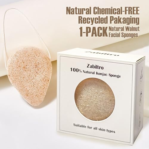 Zabiltro Esponjas faciales Konjac de nogal natural, gotas de agua, para una limpieza suave y exfoliación facial, ecológica, para el cuidado de la piel, limpieza facial y corporal, con nogal + konjac, - imagen 6