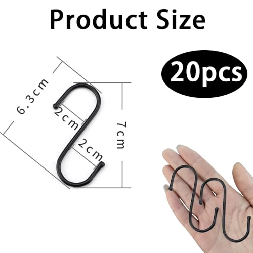 Lxtness 20 Stück S Haken Schwarz, Edelstahl Haken Zum Einhängen, S Hacken Klein Schwerlasthaken Doppelhaken Aufhängehaken für Garderobe, Küchenhaken, Garderobe,Kleiderstange