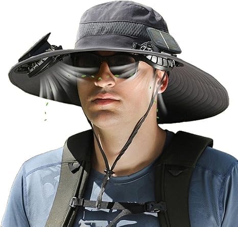 Solar Fan Hat Wide Brim Sun Hat with 2 Solar Fan, Solar Powered & USB Charging Hat Fishing Hat with Fan for Men