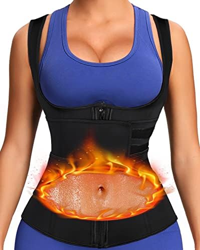 GEMWON Sauna Waist Trainer Vest for Women, Slimming Waist Trimmer, Neoprene Corset Zipper Body Shaper Sweat Suit