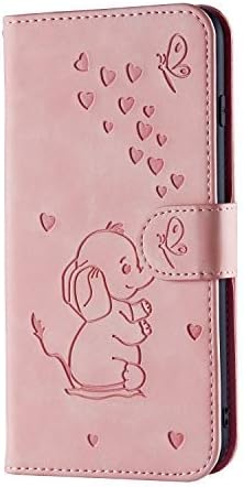 Etui na telefon iPhone XR Embossed Love Heart Elephant Butterfly Pattern Folding Stand PU Leather Wallet Flip Cover Protective Case with Card Card Magnetic Closure (różowy)