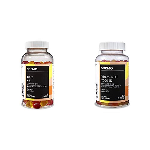 Amazon Brand - Solimo Fiber 4G, 90 Gummies (2 Gummies Per Serving) & Solimo Vitamin D3 2000 Iu, 160 Gummies (2 Gummies Per Serving) #TOP21