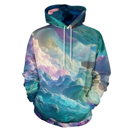 Sweat à capuche homme et femme imprimé 3D motif vagues et nuages psychédéliques hip hop