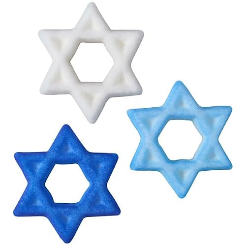 Mini Blue and White Star of David Edible Sugar Decoration Toppers, 24 Count - Great for Cupcakes, Cookies, Cakes, Cakes Pops