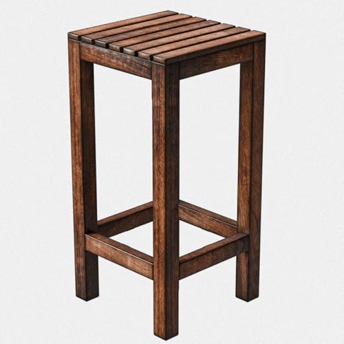 Image of Solid Mango Wood Tall Wooden Stool 24 Inch | Bar Stool for Kitchen & Home | High Stool for Standing, Seating & Plants | Premium Solid Wood