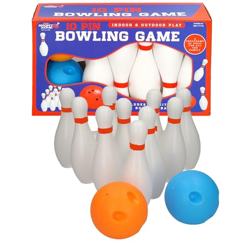 Sport Zone 10 Pin Bowling Game Set, Indoor & Outdoor Play, Ages 3+, Includes 10 Skittles and 2 Bowling Balls