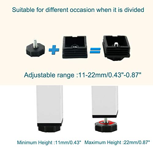 Sourcingmap Adjustable Leveling Feet 50 x 50mm Square Insert Kit Furniture Glide 8 Sets, 50x50xM8+39 - Image 3