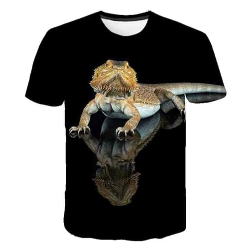 CHANYI Hombre 3D Estampado Camiseta Camisetas con Estampado 3D De Reptil Lagarto para Hombre, Camisas De Camaleón A La Moda, Top Informal De Talla Grande Hip Hop Street con Cuello Redondo, Verano