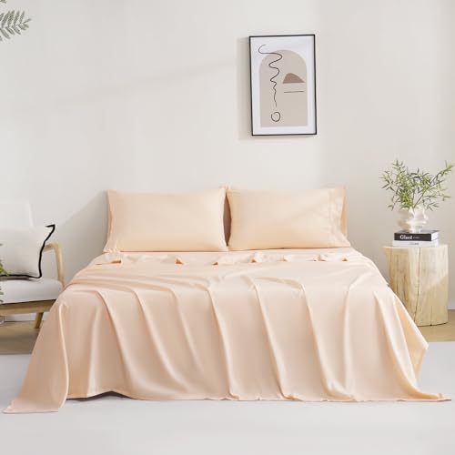 4 Piece King Size Sheet Set, Breathable & Cooling King Sheets-Peach Pink - image 7
