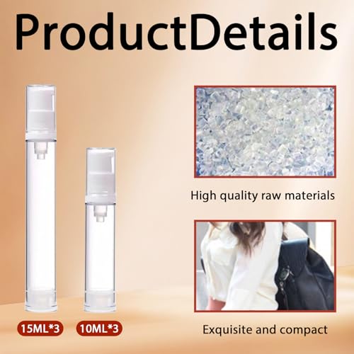 6 Stück Airless Pumpspender,Pumpflasche Klein Leer,Creme Spender Pumpflasche,Flüssigkeiten Dispenser,Reiseset Spenderflasche,Cremespender Reiseflaschen Befüllen Flaschen für Kosmetische (10ml,15ml)