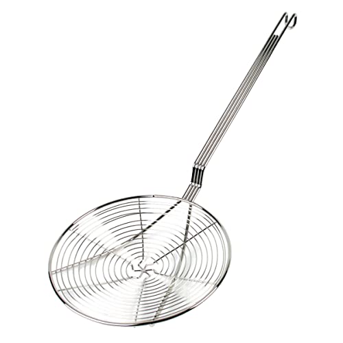 TrueCraftware- 9 Inch Round Spiral Wire Skimmer with 13 Inch Handle Nickel Plated Kitchen Strainer Spoon for Cooking Frying Pasta Rice Quinoa Fruits Vegetables
