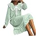 Women's Flannel Nightgown Fall Winter Fashion Lace Lapel Long Sleeves Loose Comfy Nightdress Pajamas Dress Green X-Large