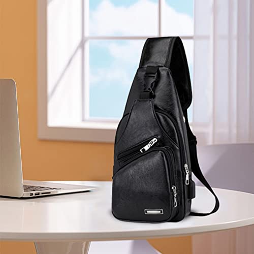 Business Leather Chest Bag, Large Capacity Crossbody Backpack Daypack With Earphone Hole For Outdoor Travel Camping #TOP3
