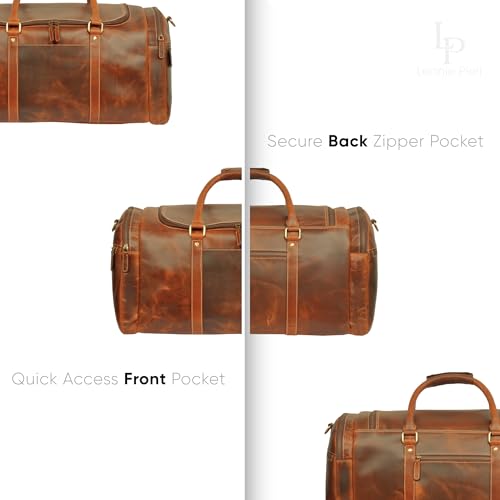 Premium Leather Duffel Bag – 21” Full Grain, Spacious Handcrafted Weekender Bag for Men & Women (Antique Tan)2