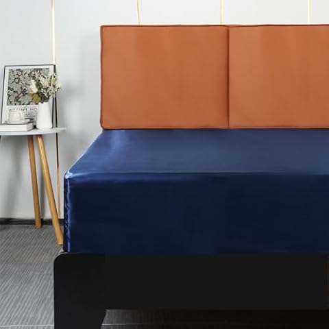 Lirex Satin Fitted Sheet, Luxurious Silky Smooth Polyester Bedding Soft Deep Pocket Bed Sheets Mattress Cover, Twin, Navy Blue Cover