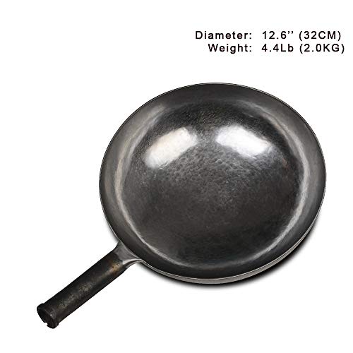 -ZhenSanHuan-Chinese-Hand-Hammered-Iron-Woks-and-Stir-Fry-Pans-Non-stick-No-Coating-Carbon-Steel-Pow-32CM-Silver-Not-Seasoned