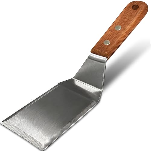 Stainless Steel Griddle Spatula, BBQ Grill Spatula Accessories for Blackstone,Metal Spatula w/Full Tang Wooden Handle & Beveled Edge for Pancake Flipper,Smash Burger Turner,10.7x2.8Inch