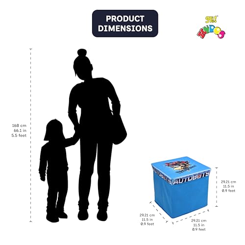 Image of Kudos Kids Transformers Print Foldable Storage Box | Non-Woven Fabric Toy Storage Basket | Laundry & Clothes Organizer with Lid (Blue)
