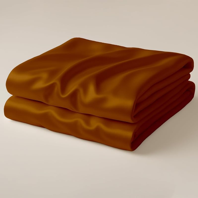 Image of Day Care-Luxury Satin Flat Double Bed (90x100 Inchs) Bedsheet|Ultra Soft Silky Smooth Touch|Breathable, Lightweight & Skin Friendly|Wrinkle Resistant|Copper