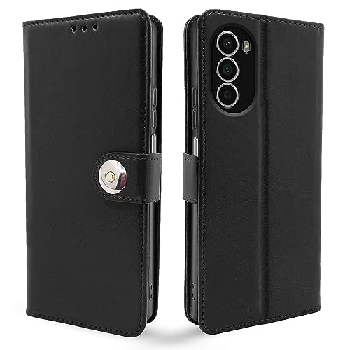 Image of Pikkme Moto G52 / G82 5G Flip Cover Leather Finish | Inside TPU with Card Pockets | Wallet Stand and Shock Proof | Complete Protection Button Flip Case (Black)