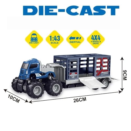 Image of 1:43 4WD Diecast Alloy Animal Display Box Truck Toys with Friction Powered Miniature Car Vehicle Toy for Kids, Boys and Girls (2 Color Trucks = Send Any 1 Truck)