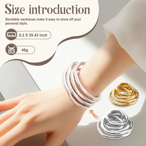 2 Pack Bendable Necklaces for Women,Bendable Snake Chain Infinite Loop Necklace Gold,Collar Multiusos, Versatile Flexible Adjustable Snake Bracelet Choker2