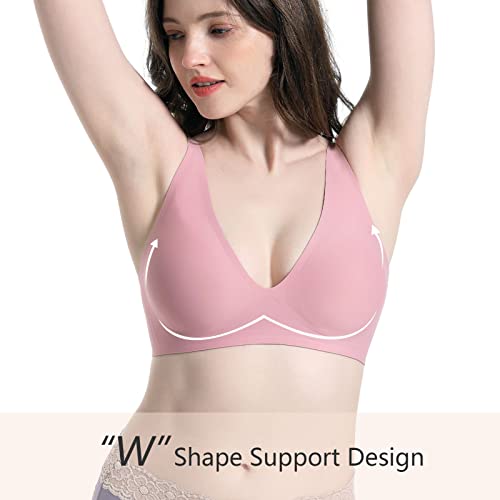 Gailife Deep V Bras For Women No Underwire Wireless Bralettes For Women With Support Seamless Plunge Bra With Bra Extender -M,Pk Pink #TOP5