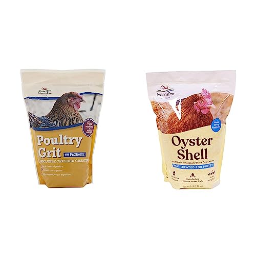 Manna Pro Poultry Grit with Probiotics | Insoluble Crushed Granite | 5 LB & Crushed Oyster Shell - Calcium Supplement for Laying Hens - Chicken Feed for Egg-Laying Chickens - 5 lbs