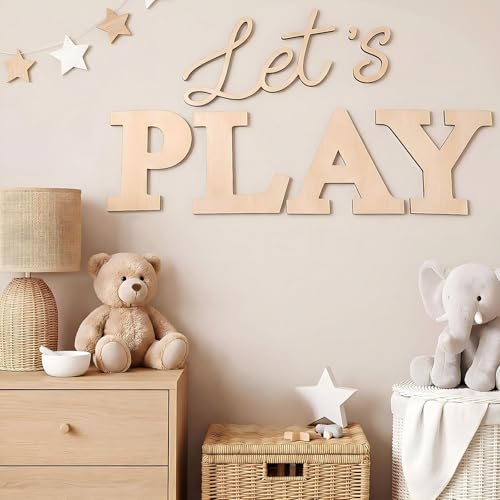 Kigley 17 Inch Nursery Sign Wooden Playroom Wall Decor Playroom Wall Plaques Decoration for Kids Toddler Nursery Room Home Classroom Decor(Natural Let Play)