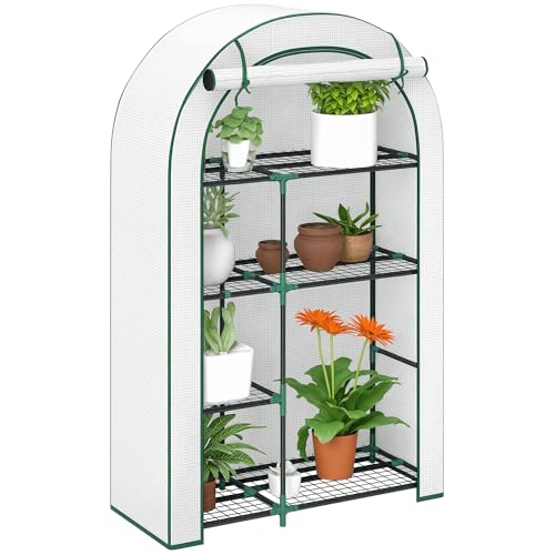 Serra Outsunny con porta a tetto tondo, ripiani, serra in pellicola d'acciaio resistente all'inverno, serra per balcone, giardino, casa per pomodori 100 x 45 x 160 cm, serra per pomodori, ortaggi,