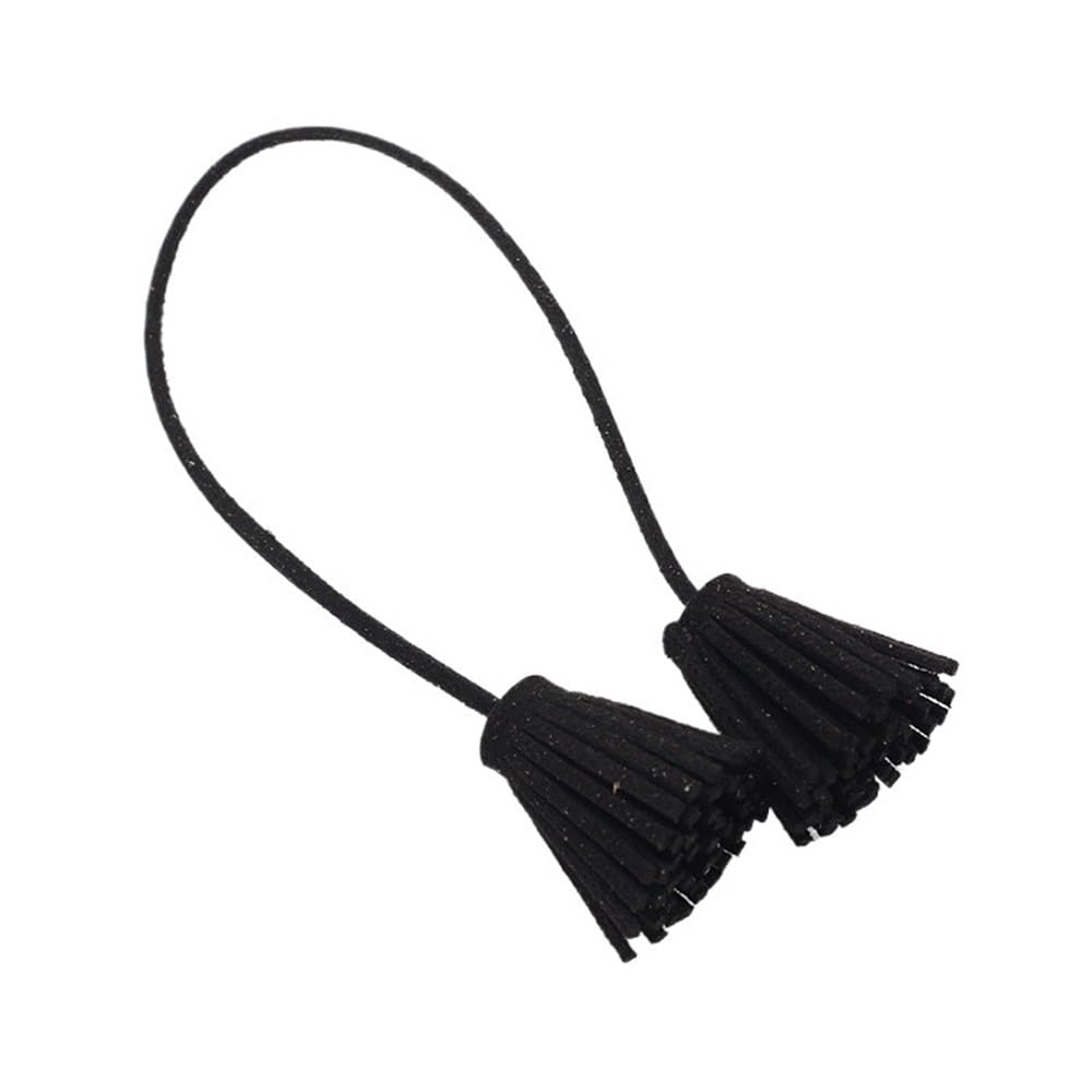 Handmade Tassel 2pcs Double Leather Tassels, Strip Cord with Tassel, Fringe Suede for Key Chains Pendant for DIY Craft(Black)